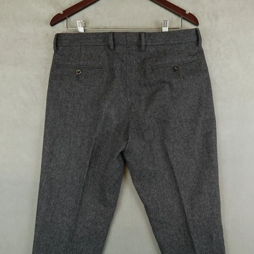 J Crew Bowery Slim Tweed Wool Herringbone Pants Mens 32x34 Gray